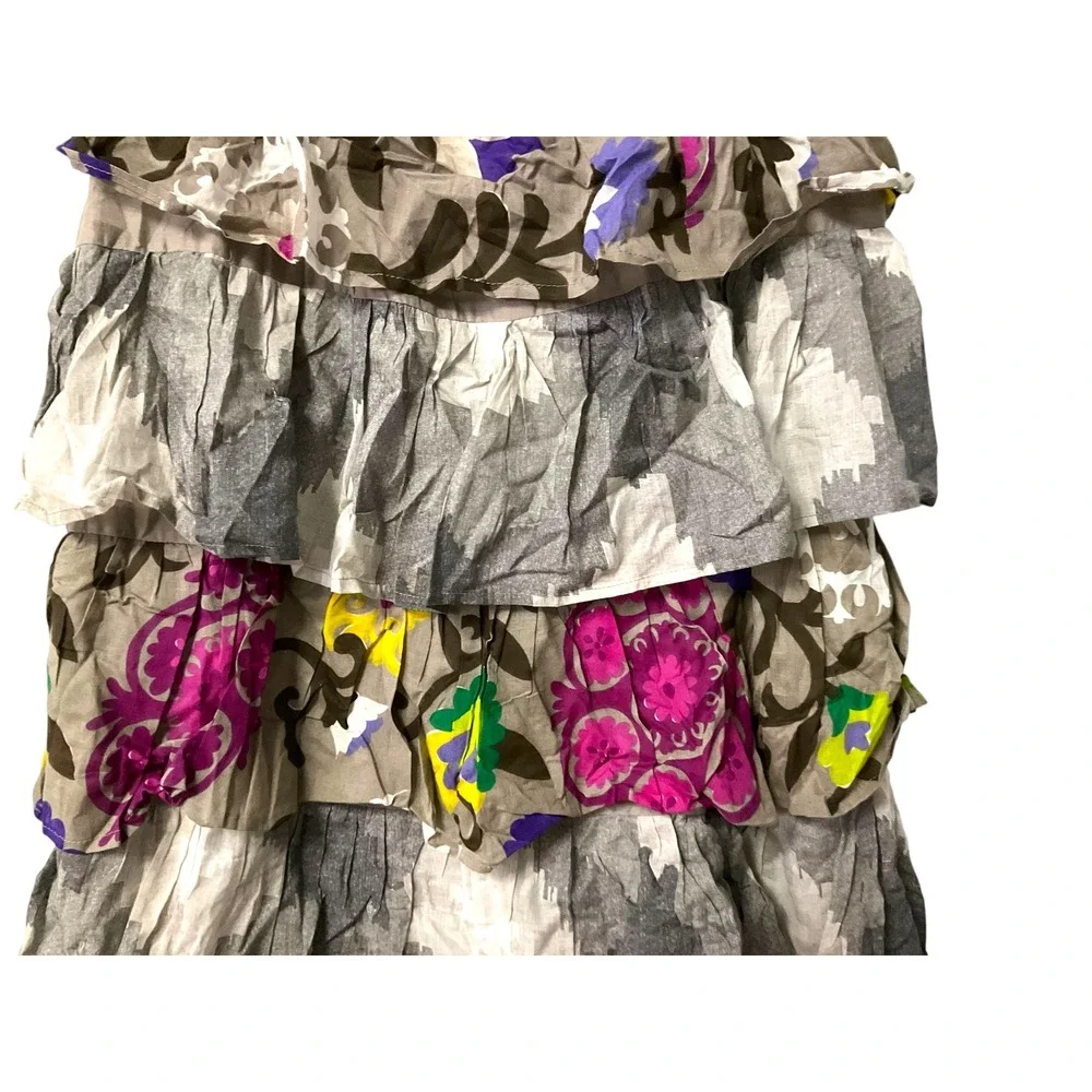 Chic Connection Womens Tiered Maxi‎ Skirt L Floral Boho Ruffle Pockets Handmade